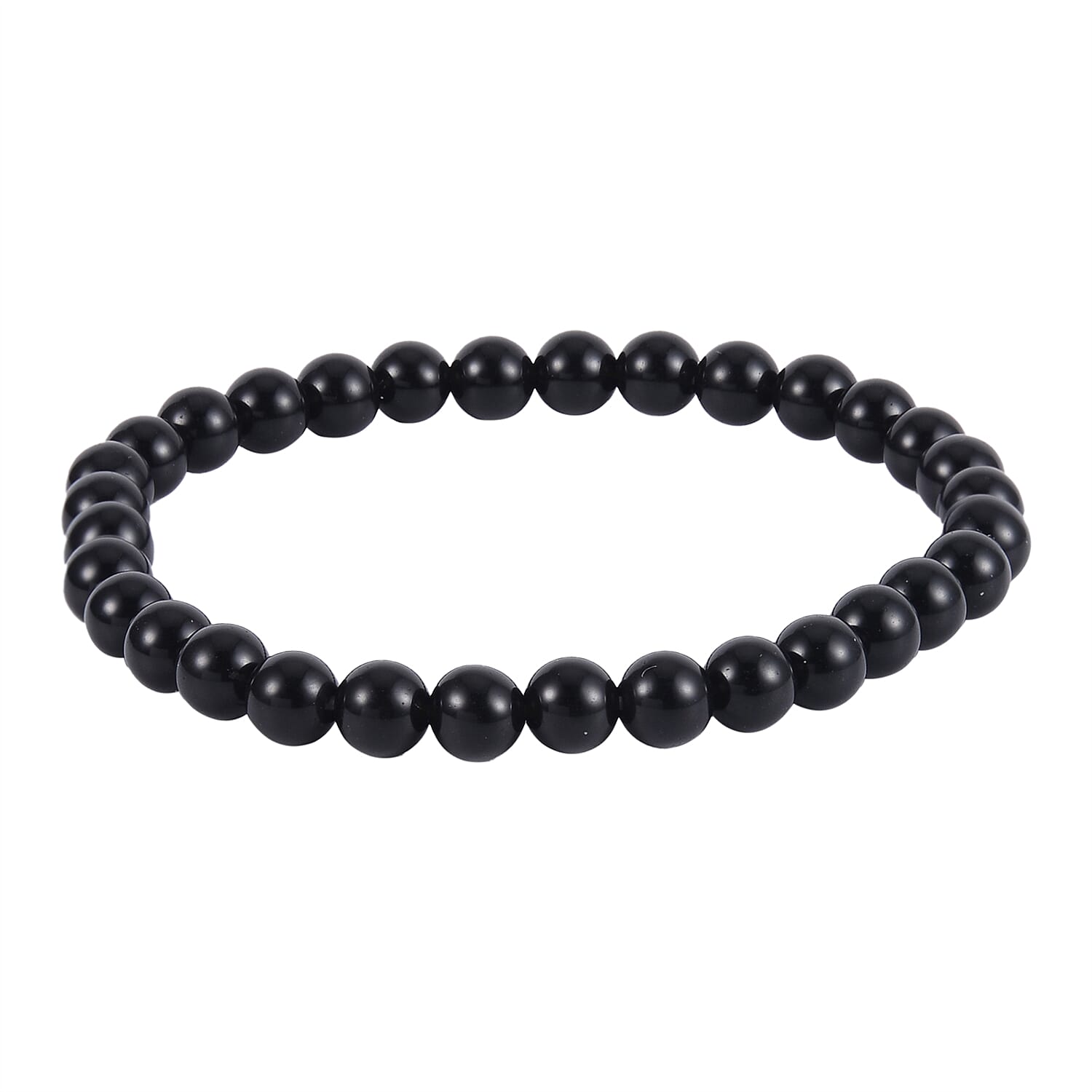 Black Obsidian, Black Glass Set of 2 Stretch Bracelet and Cuff Bracelet (7.00In) in Silvertone 60.00 ctw
