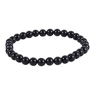 Black Obsidian, Black Glass Set of 2 Stretch Bracelet and Cuff Bracelet (7.00In) in Silvertone 60.00 ctw