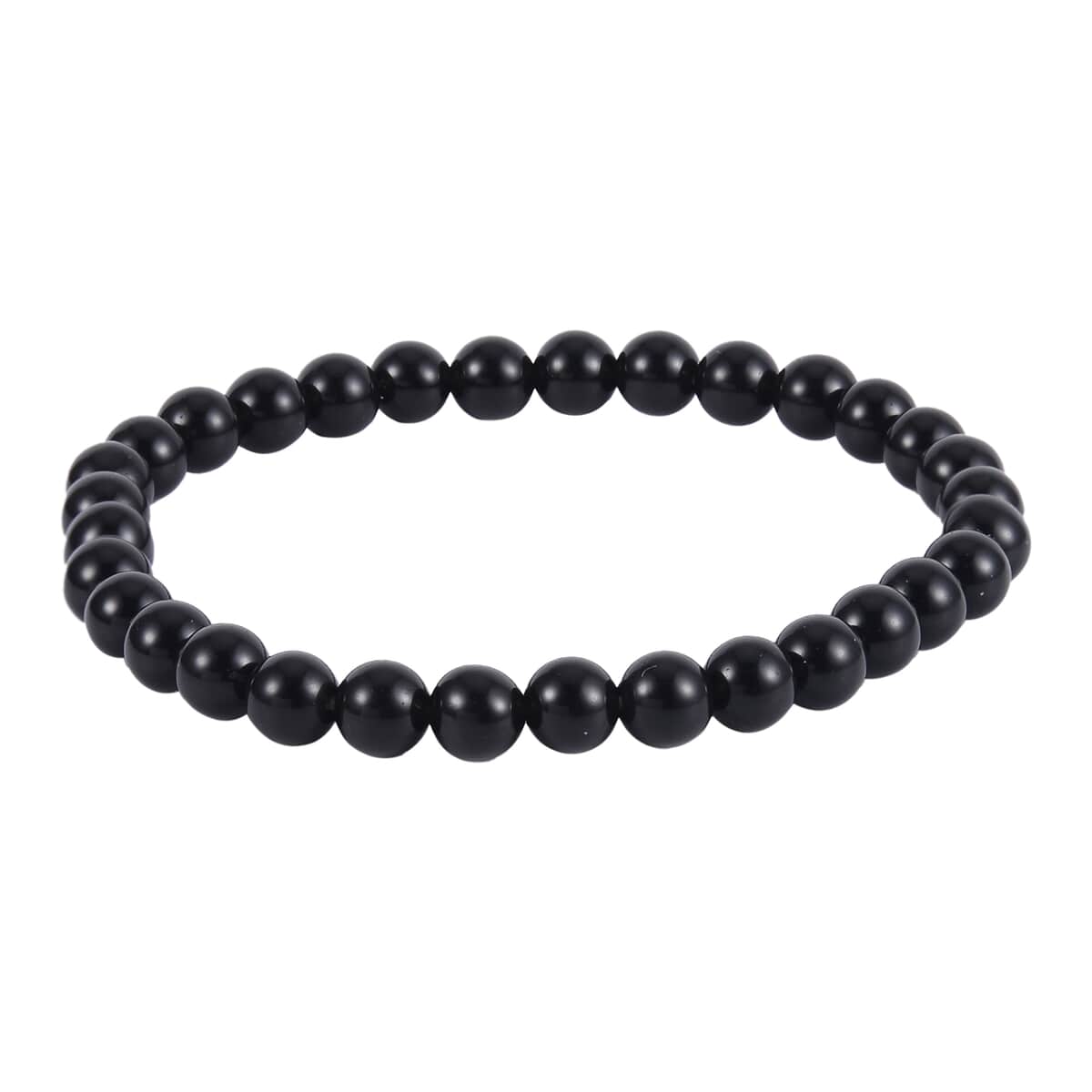 Black Obsidian, Black Glass Set of 2 Stretch Bracelet and Cuff Bracelet (7.00In) in Silvertone 60.00 ctw image number 6