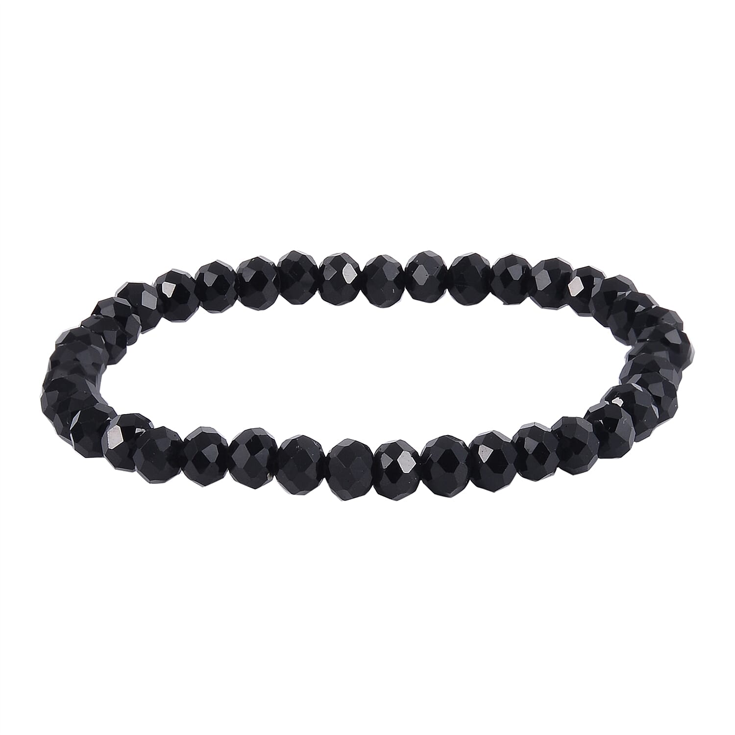 Black Obsidian, Black Glass Set of 2 Stretch Bracelet and Cuff Bracelet (7.00In) in Silvertone 60.00 ctw