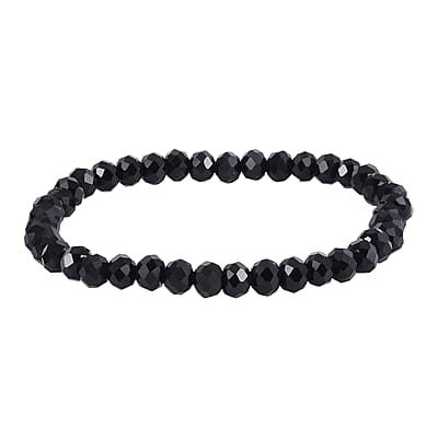 Black Obsidian, Black Glass Set of 2 Stretch Bracelet and Cuff Bracelet (7.00In) in Silvertone 60.00 ctw