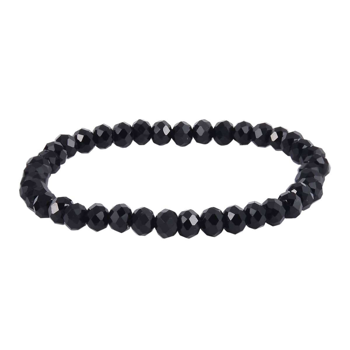 Black Obsidian, Black Glass Set of 2 Stretch Bracelet and Cuff Bracelet (7.00In) in Silvertone 60.00 ctw image number 7