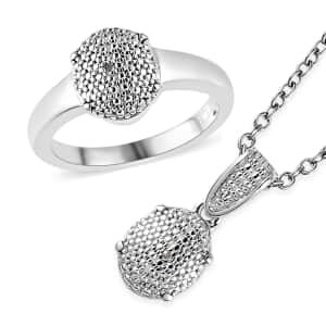 Karis Diamond Accent Ring (Size 7) and Pendant in Platinum Bond with Stainless Steel Necklace 20 Inches