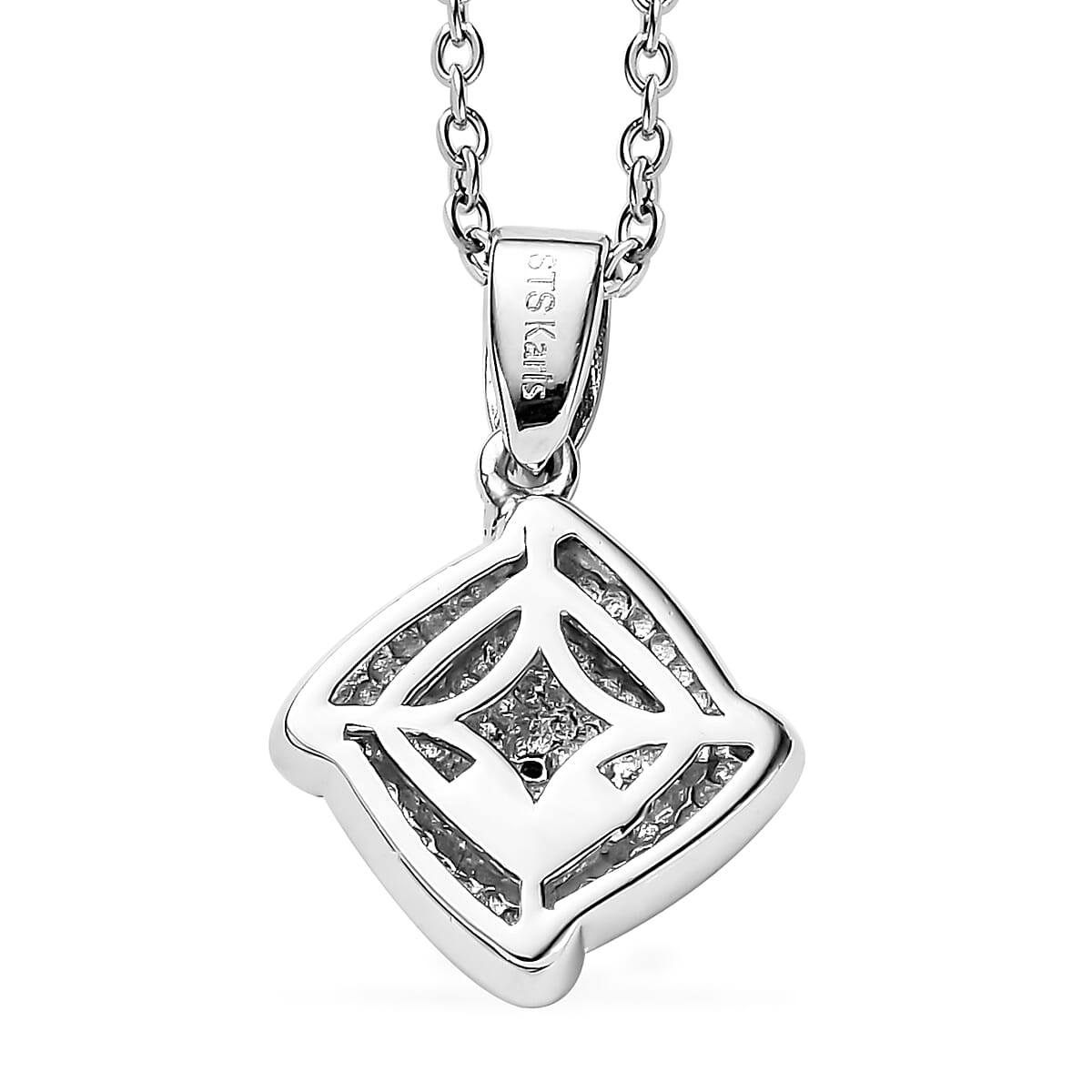 Karis Diamond Accent Ring (Size 11.0) and Pendant in Platinum Bond with Rhodium Over Stainless Steel Necklace 20 Inches image number 7