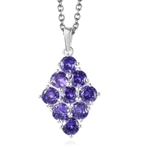 Simulated Blue Diamond Pendant in Sterling Silver with Stainless Steel Necklace 20 Inches 5.40 ctw