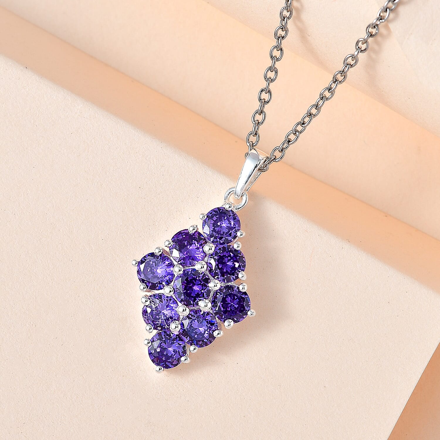 Simulated Blue Diamond Pendant in Sterling Silver with Stainless Steel Necklace 20 Inches 5.40 ctw