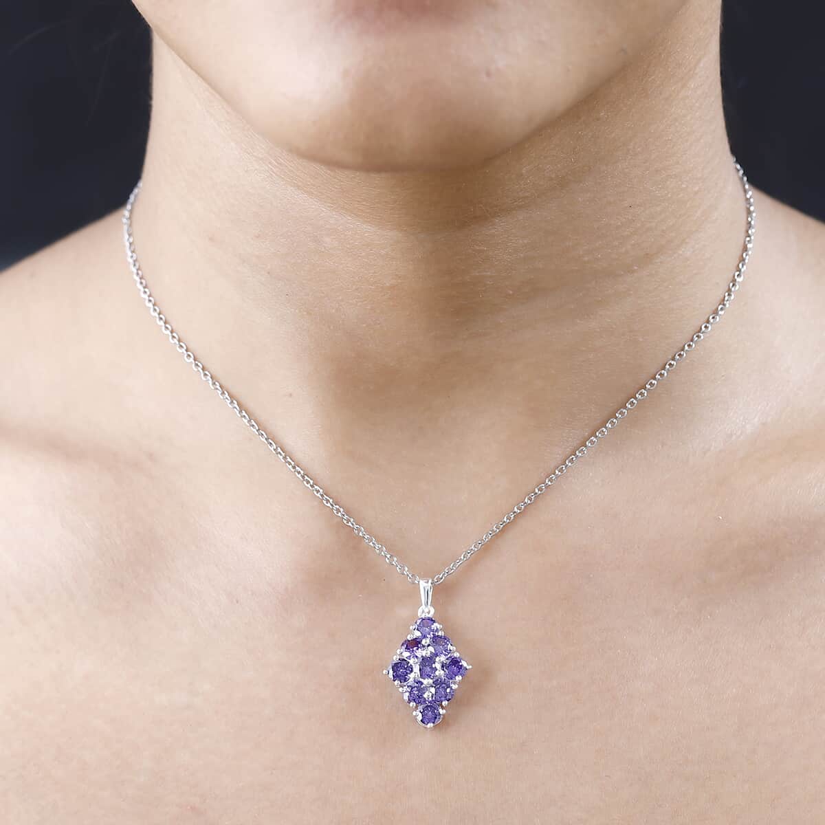 Simulated Blue Diamond Pendant in Sterling Silver with Stainless Steel Necklace 20 Inches 5.40 ctw image number 2