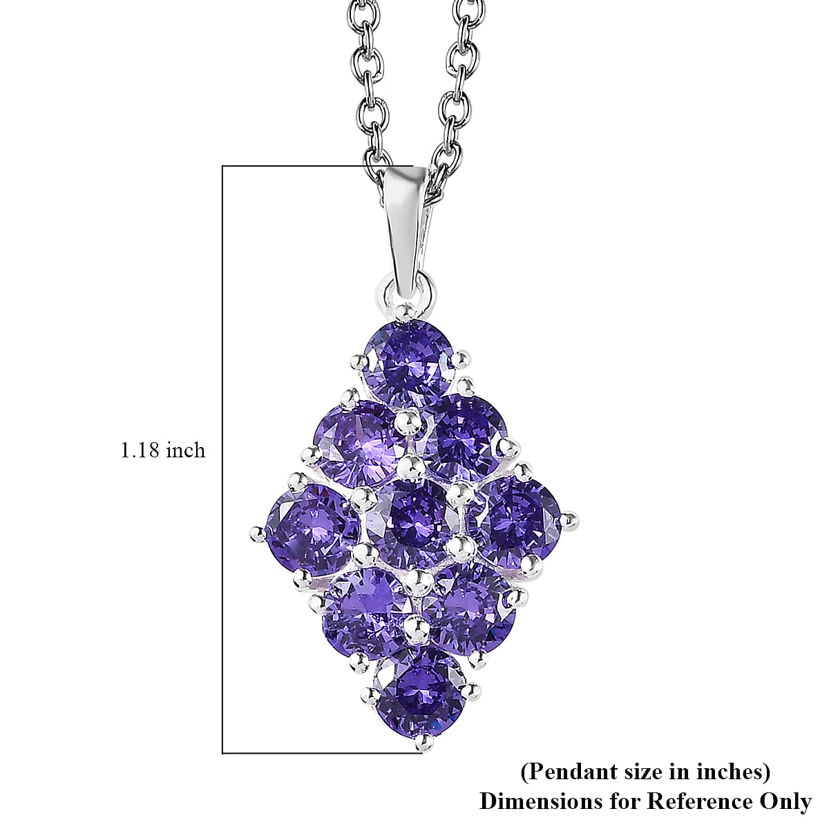 Simulated Blue Diamond Pendant in Sterling Silver with Stainless Steel Necklace 20 Inches 5.40 ctw