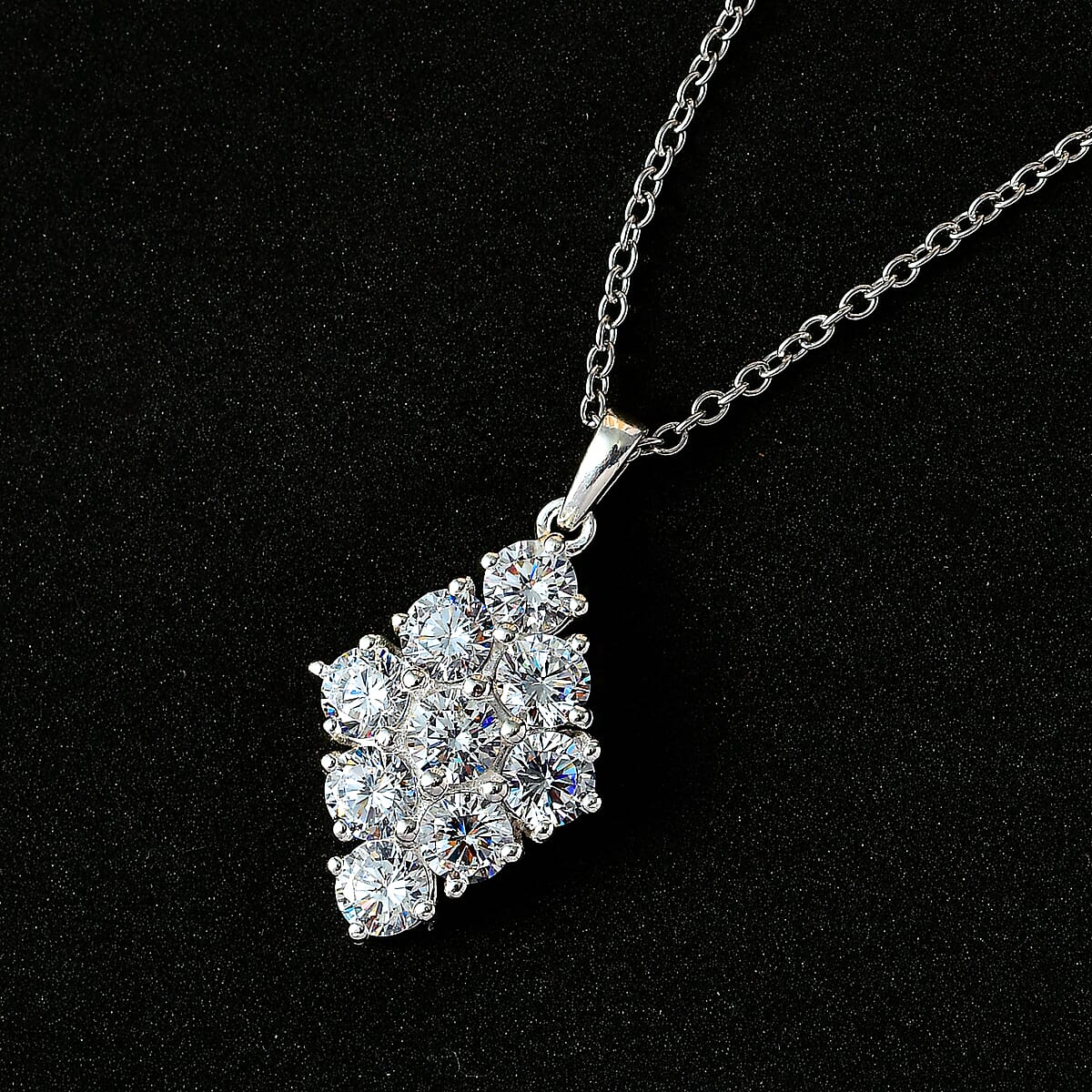 Simulated Diamond Pendant in Sterling Silver with Stainless Steel Necklace 20 Inches 6.00 ctw image number 1