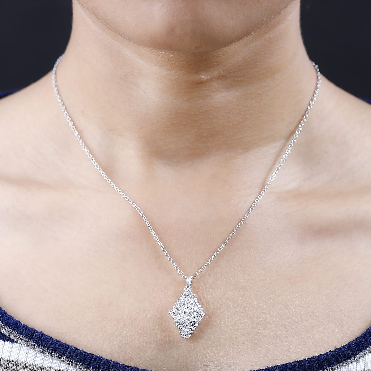Simulated Diamond Pendant in Sterling Silver with Stainless Steel Necklace 20 Inches 6.00 ctw image number 2