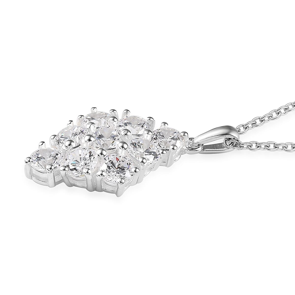 Simulated Diamond Pendant in Sterling Silver with Stainless Steel Necklace 20 Inches 6.00 ctw image number 3