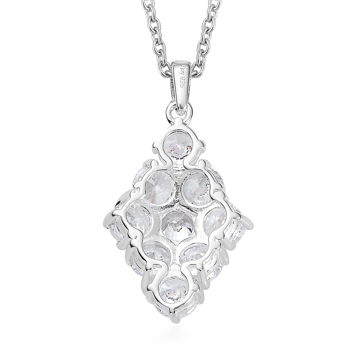 Simulated Diamond Pendant in Sterling Silver with Stainless Steel Necklace 20 Inches 6.00 ctw image number 4