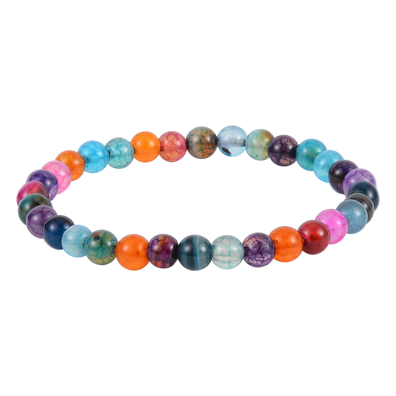 Multi Color Agate and Multi Color Glass Set of 2 Stretch Bracelet and Cuff Bracelet (7.00In) in Goldtone 60.00 ctw