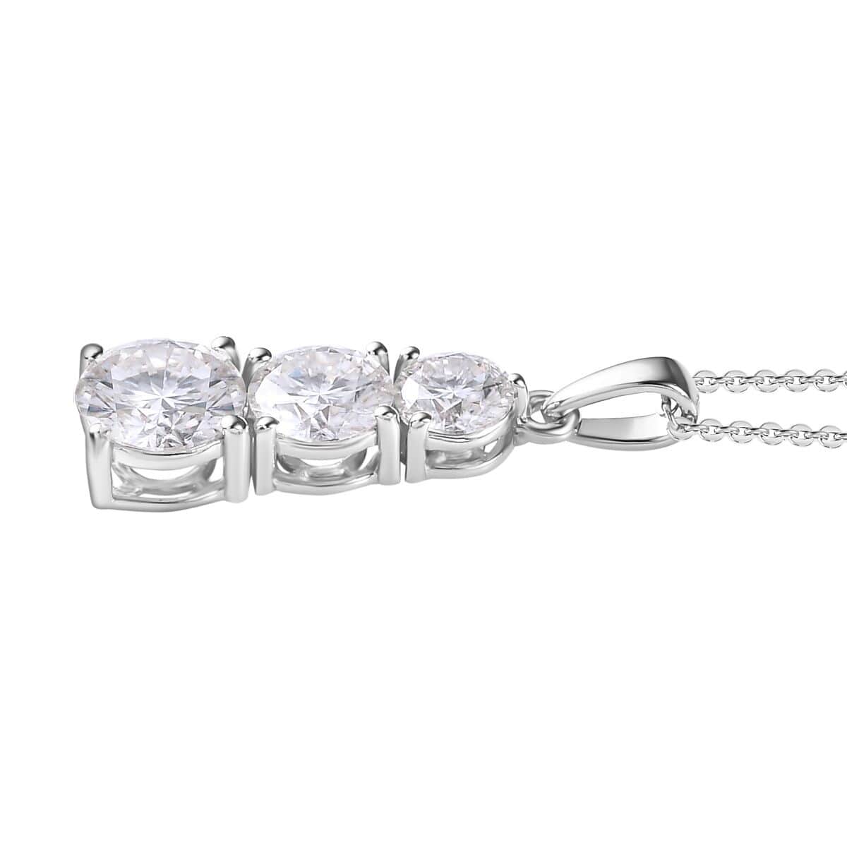 TLV Moissanite (Rnd 7mm) Lever Back Earrings, Ring (Size 5.0), Pendant Necklace (20 Inches) in Platinum Over Sterling Silver 6.75 ctw image number 8