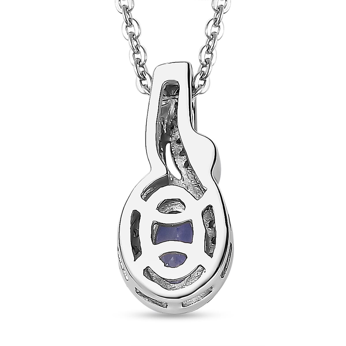 Ceylon Blue Sapphire and White Zircon Halo Pendant in Platinum Over Sterling Silver with Stainless Steel Necklace(20 Inches 0.85 ctw image number 4