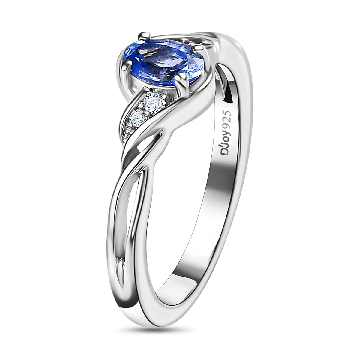 Ceylon Blue Sapphire, White Zircon Ring Size 6.0 and Pendant Necklace 20 Inches in Platinum Over Sterling Silver 1.30 ctw