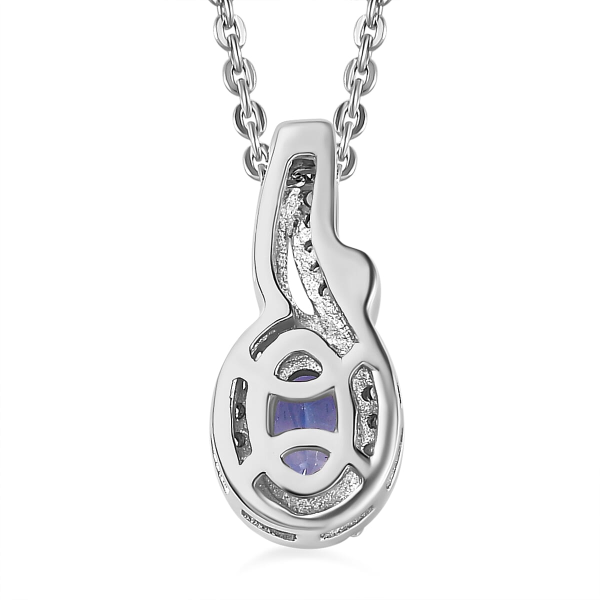 Ceylon Blue Sapphire, White Zircon Ring Size 6.0 and Pendant Necklace 20 Inches in Platinum Over Sterling Silver 1.30 ctw