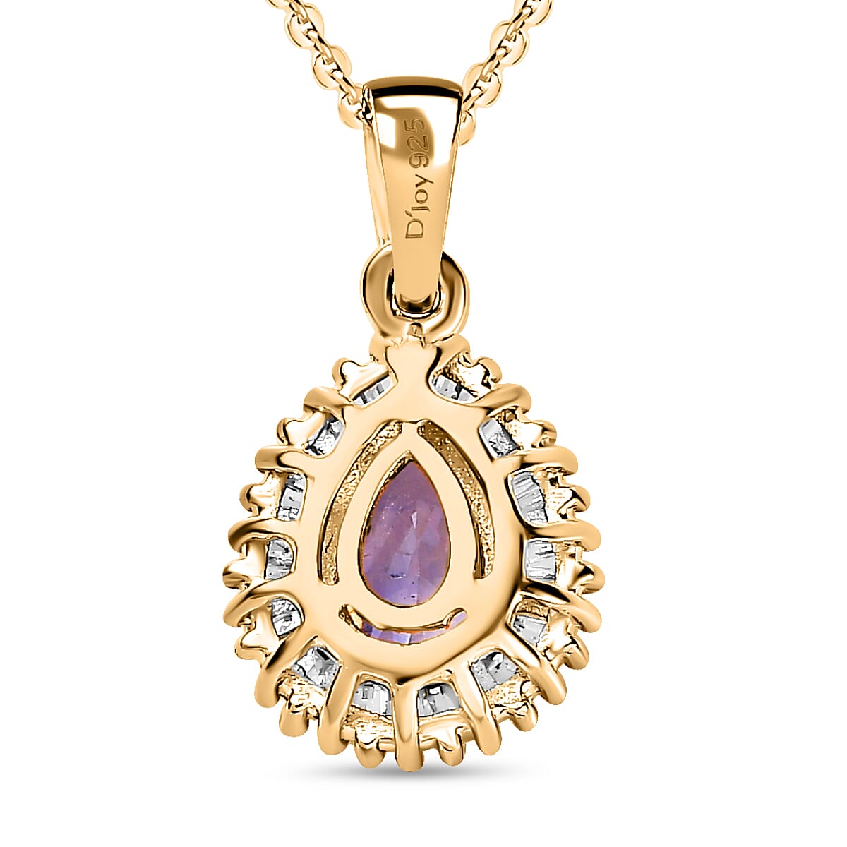 Ceylon Blue Sapphire and Diamond Halo Pendant Necklace 20 Inches in Vermeil Yellow Gold Over Sterling Silver 1.00 ctw image number 4