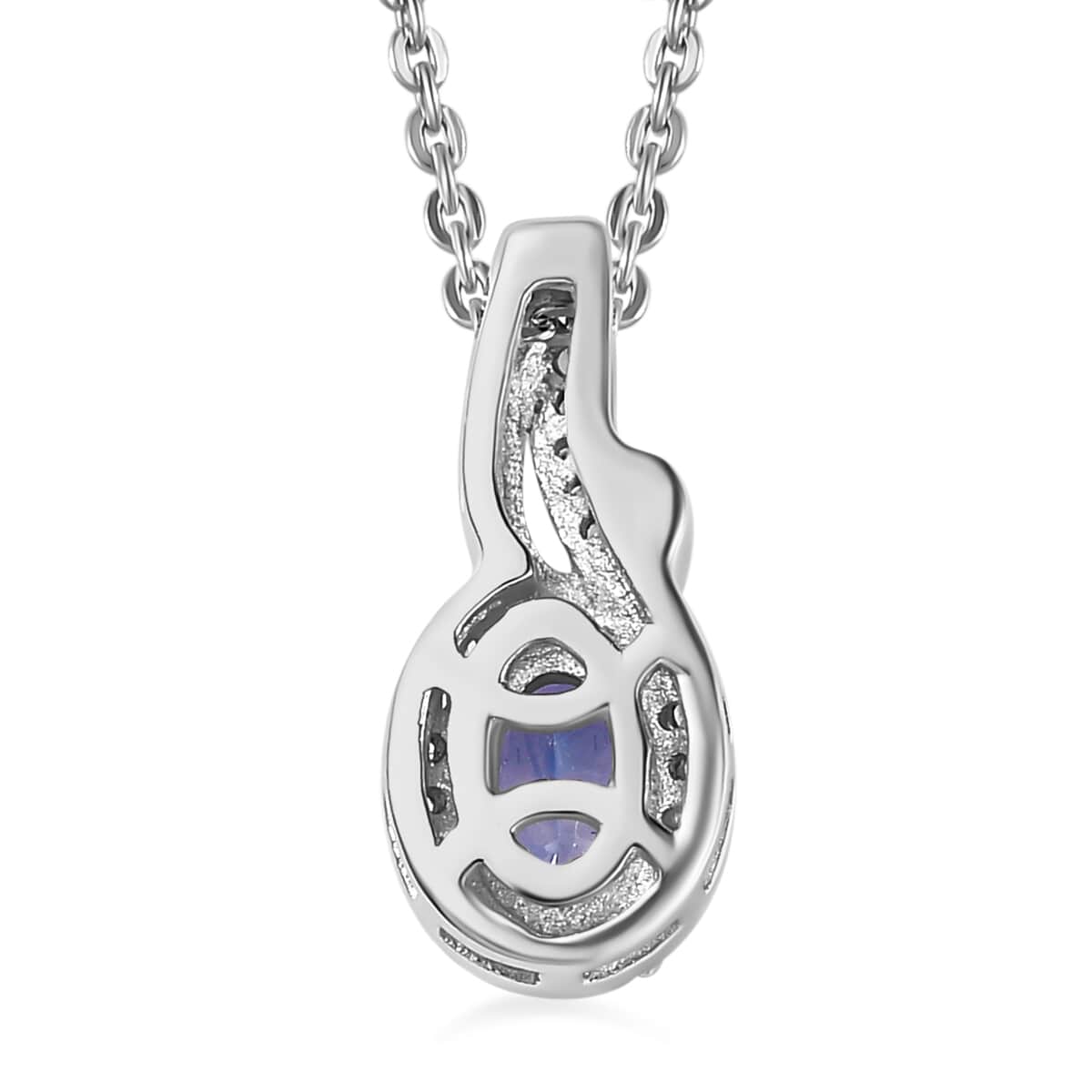 Ceylon Blue Sapphire, White Zircon Ring Size 10.0 and Pendant Necklace 20 Inches in Platinum Over Sterling Silver 1.30 ctw image number 8