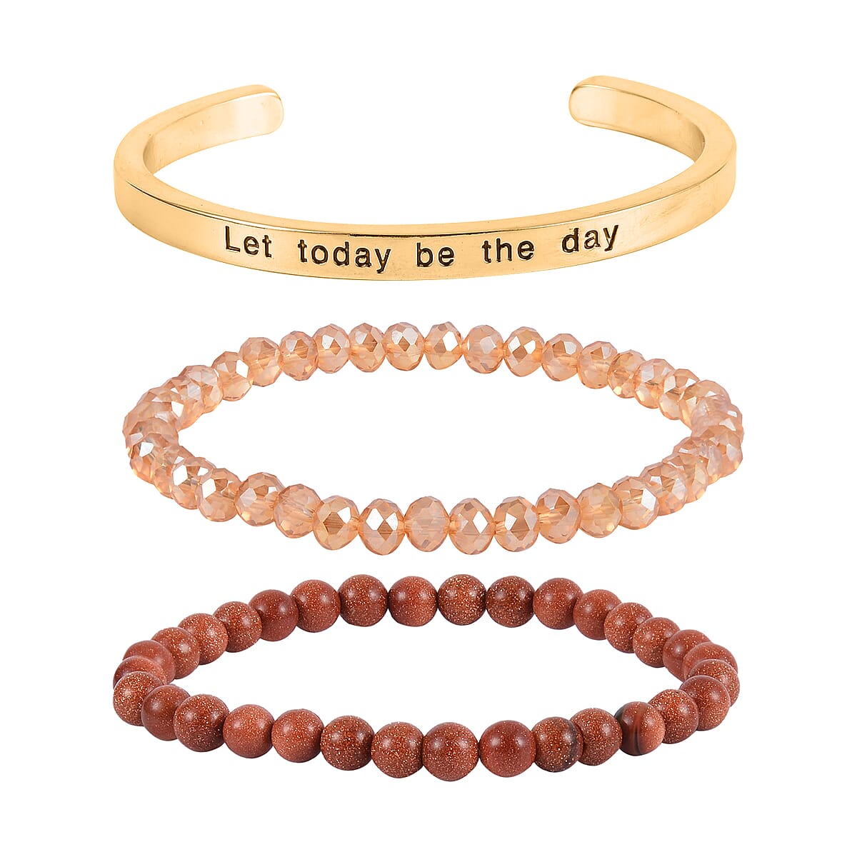 Gold Sandstone, Champagne Glass Set of 2 Stretch Bracelet and Cuff Bracelet (7.00In) in Goldtone 60.00 ctw image number 0