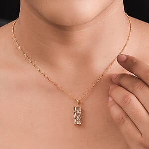 Simulated Champagne Diamond Pendant in 14K YG Over Sterling Silver with ION Plated YG Stainless Steel Necklace 20 Inches 3.90 ctw