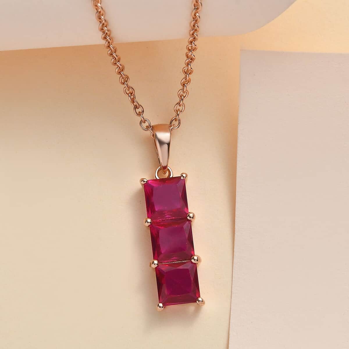 Simulated Red Diamond Pendant in 14K RG Over Sterling Silver with ION Plated RG Stainless Steel Necklace 20 Inches 3.90 ctw image number 1