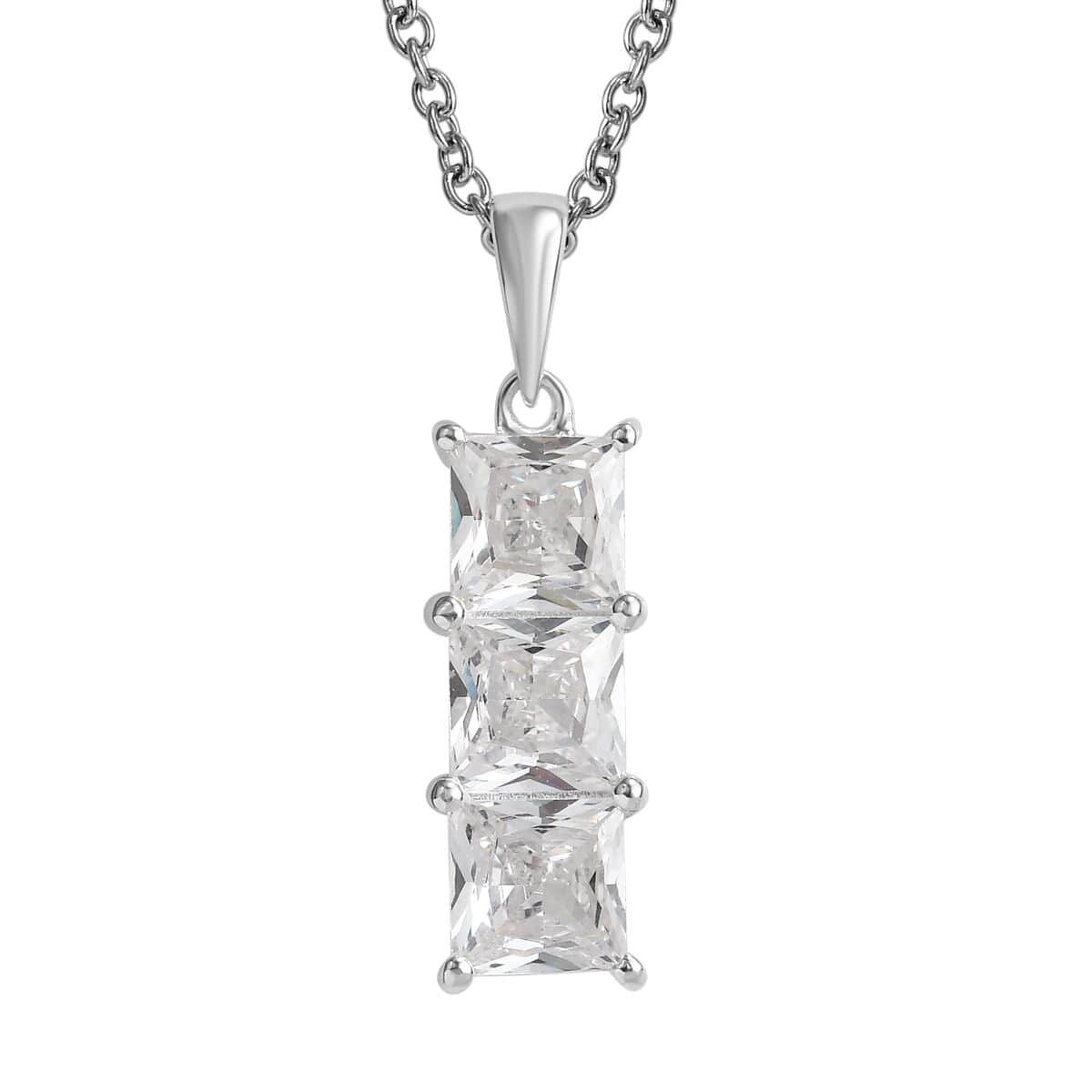 Simulated Diamond Pendant in Sterling Silver with Stainless Steel Necklace 20 Inches 3.90 ctw image number 0