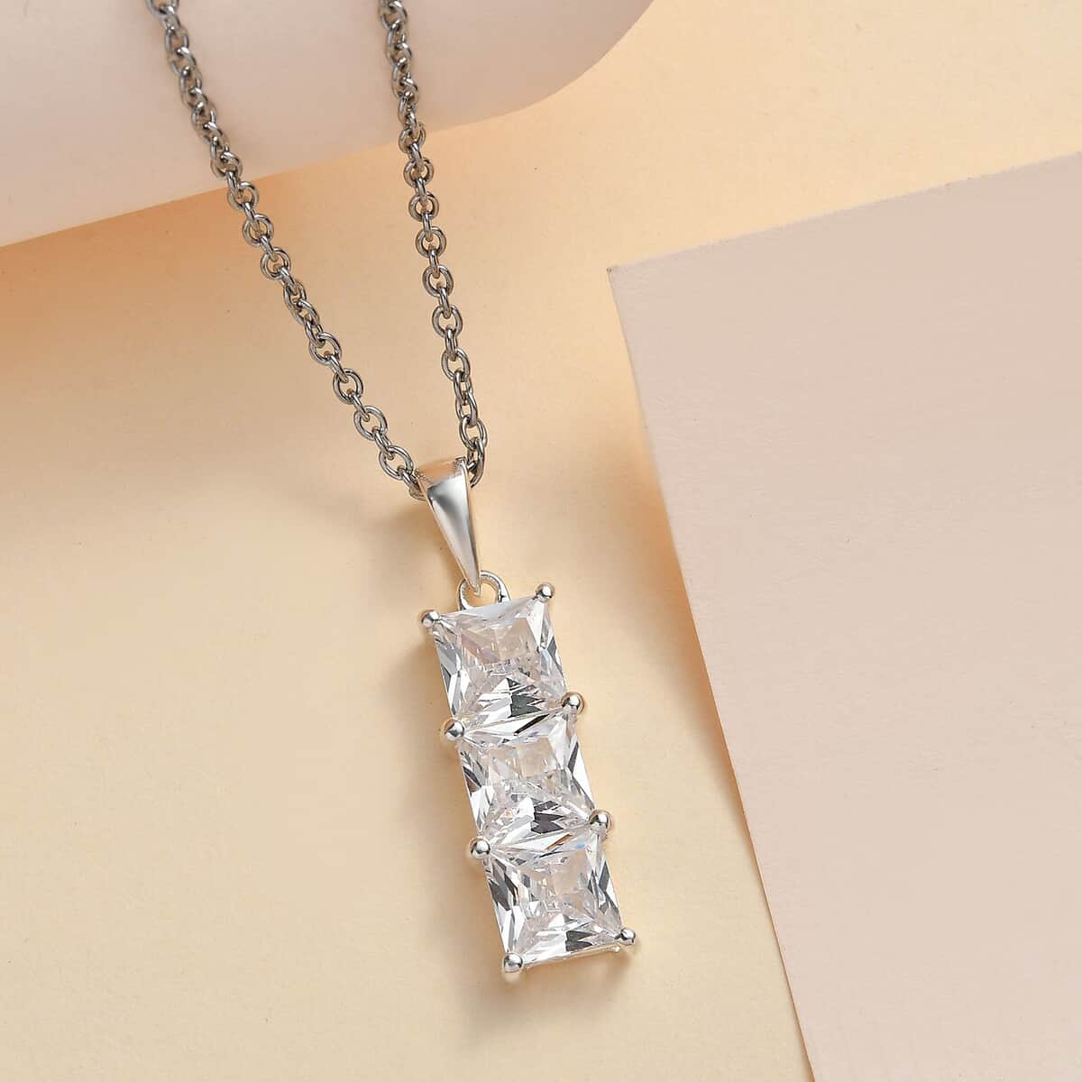 Simulated Diamond Pendant in Sterling Silver with Stainless Steel Necklace 20 Inches 3.90 ctw image number 1