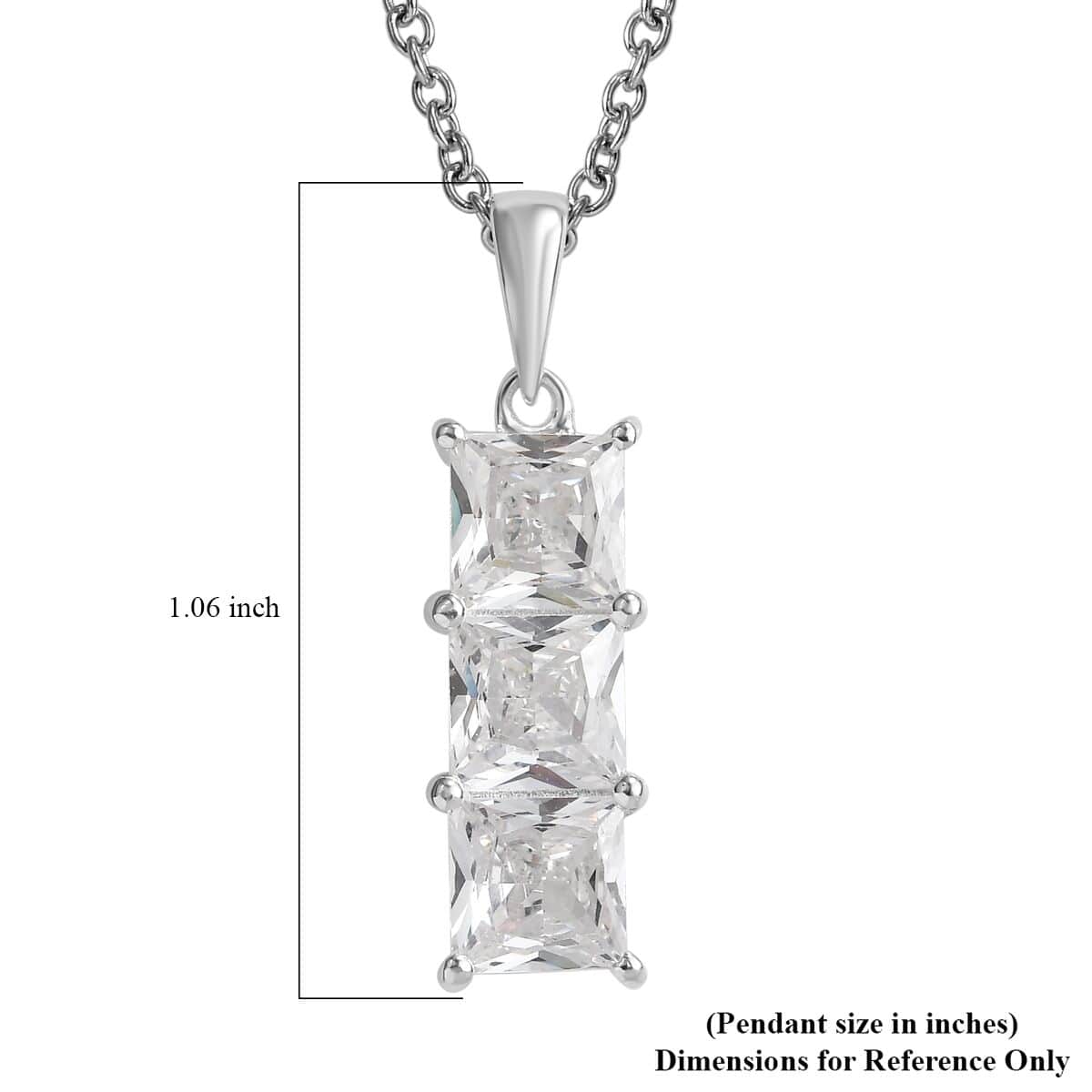 Simulated Diamond Pendant in Sterling Silver with Stainless Steel Necklace 20 Inches 3.90 ctw image number 6