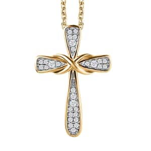 Moissanite Cross Pendant Necklace 20 Inches in Vermeil Yellow Gold Over Sterling Silver 0.35 ctw