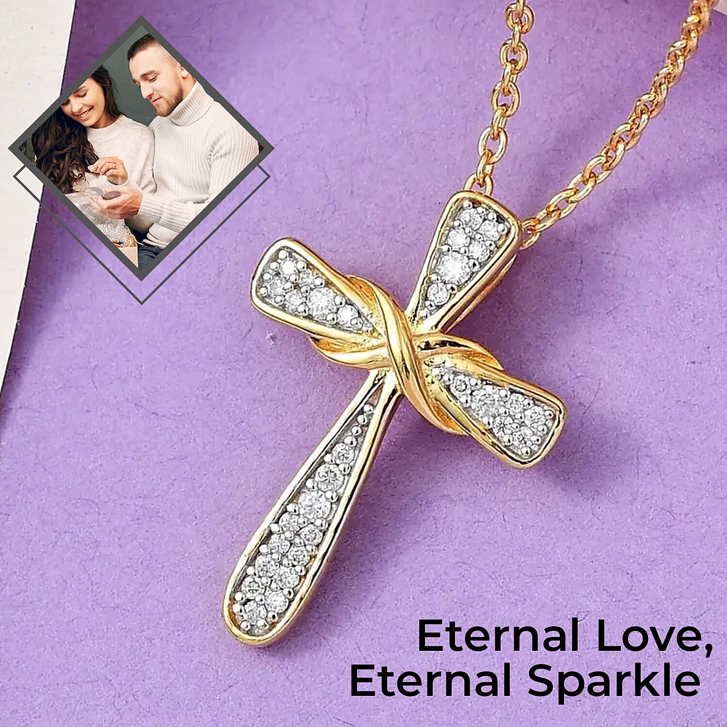 Moissanite Cross Pendant Necklace 20 Inches in Vermeil Yellow Gold Over Sterling Silver 0.35 ctw