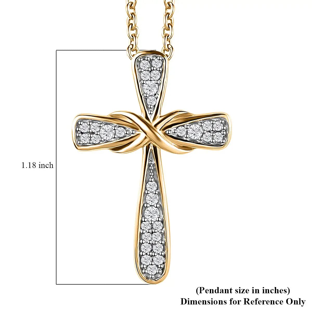 Moissanite Cross Pendant Necklace 20 Inches in Vermeil Yellow Gold Over Sterling Silver 0.35 ctw