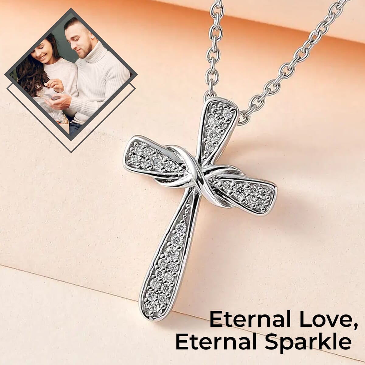 Moissanite Cross Pendant Necklace 20 Inches in Platinum Over Sterling Silver 0.35 ctw image number 1