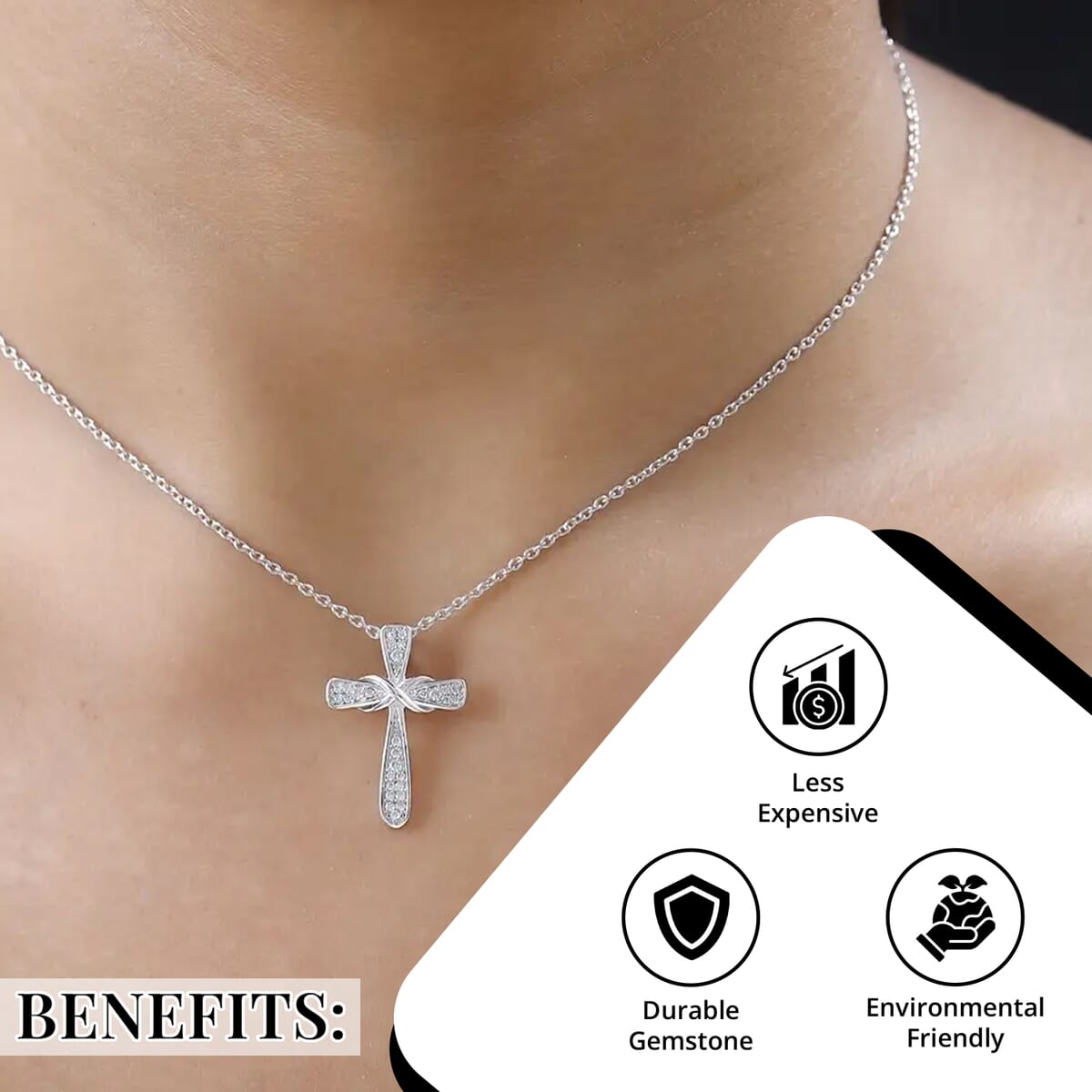 Moissanite Cross Pendant Necklace 20 Inches in Platinum Over Sterling Silver 0.35 ctw image number 3