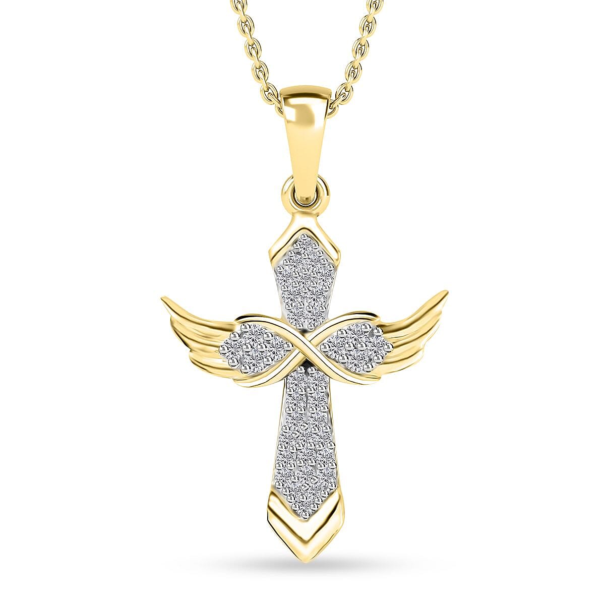 Moissanite Angel Wing Pendant Necklace 20 Inches in Vermeil Yellow Gold Over Sterling Silver 0.33 ctw