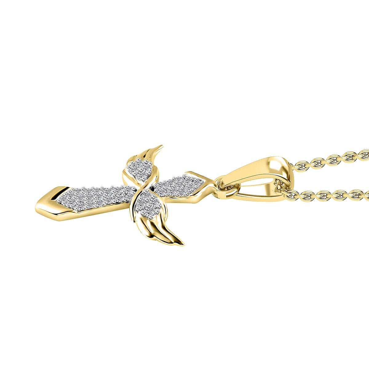 Moissanite Angel Wing Pendant Necklace 20 Inches in Vermeil Yellow Gold Over Sterling Silver 0.33 ctw