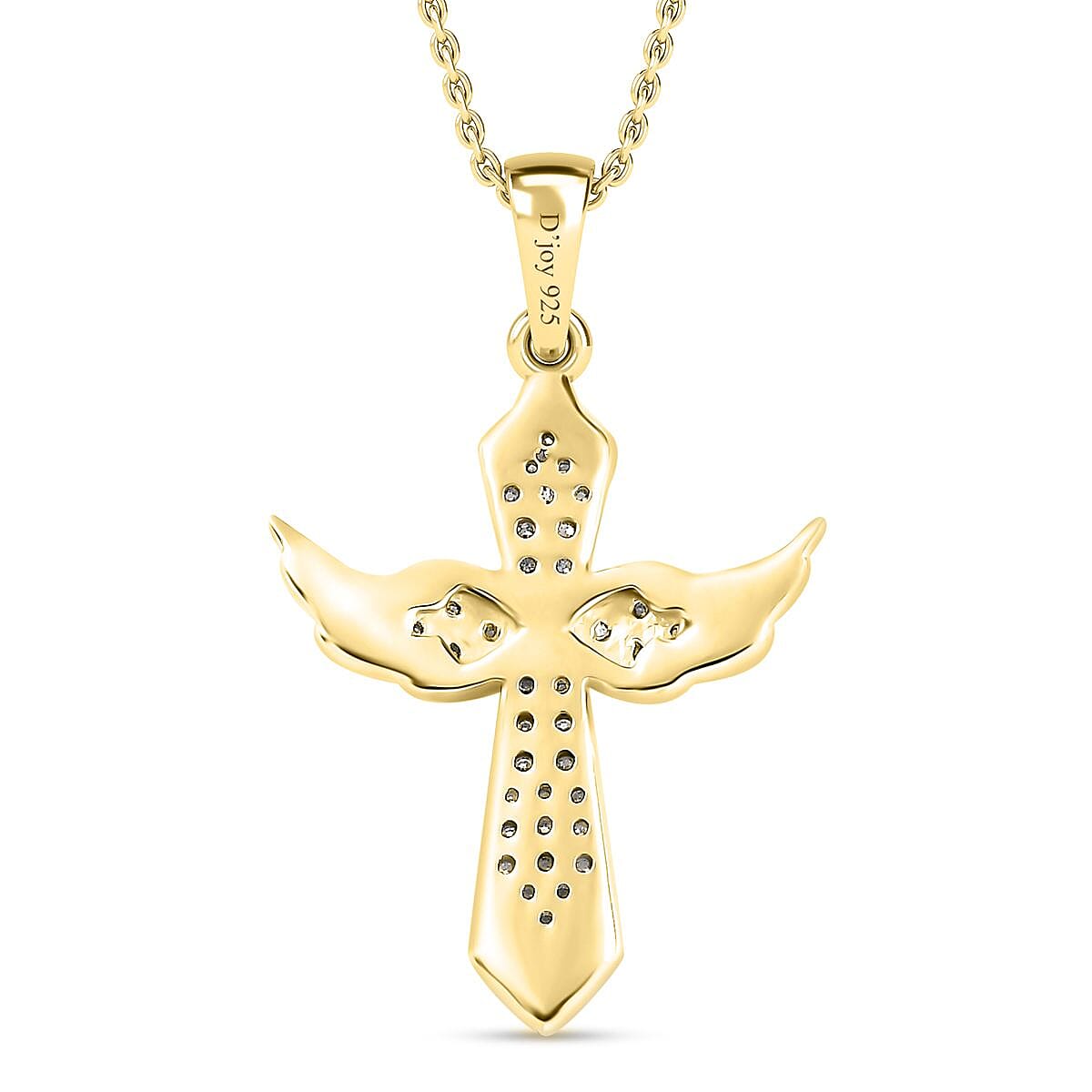 Moissanite Angel Wing Pendant Necklace 20 Inches in Vermeil Yellow Gold Over Sterling Silver 0.33 ctw