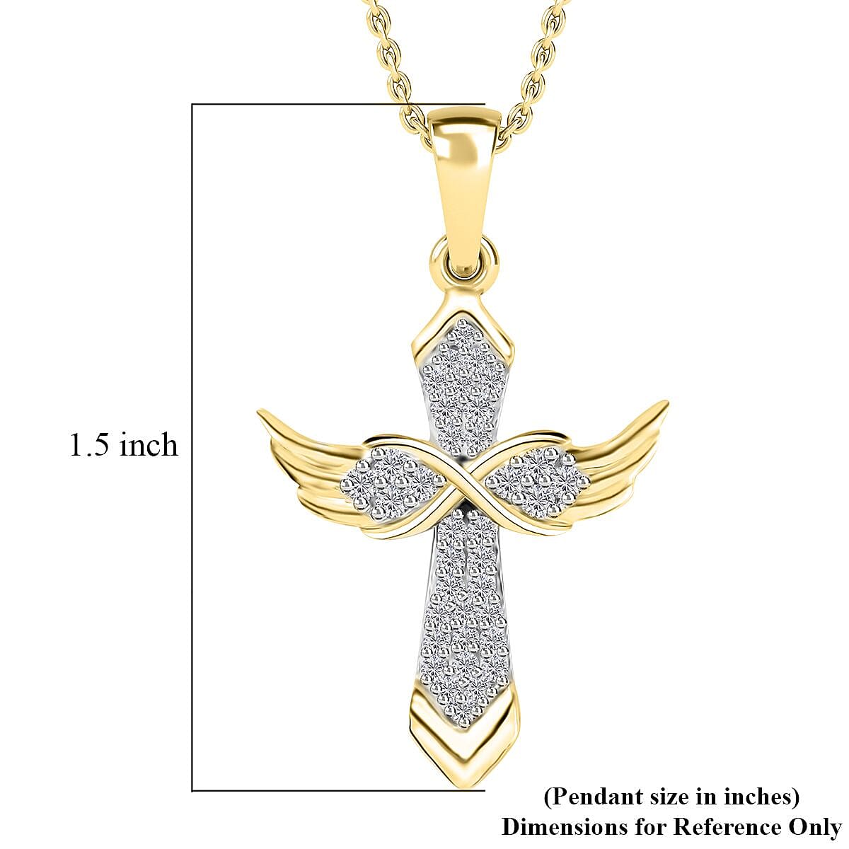 Moissanite Angel Wing Pendant Necklace 20 Inches in Vermeil Yellow Gold Over Sterling Silver 0.33 ctw