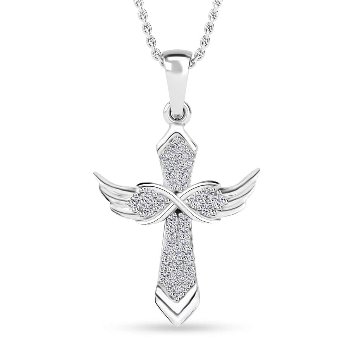 Moissanite Angel Wing Pendant Necklace 20 Inches in Platinum Over Sterling Silver 0.33 ctw image number 0