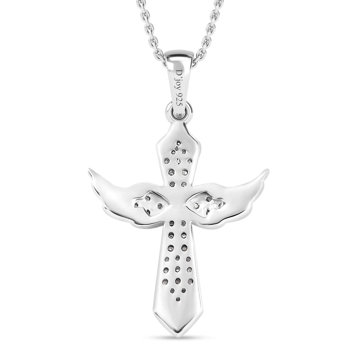 Moissanite Angel Wing Pendant Necklace 20 Inches in Platinum Over Sterling Silver 0.33 ctw image number 4