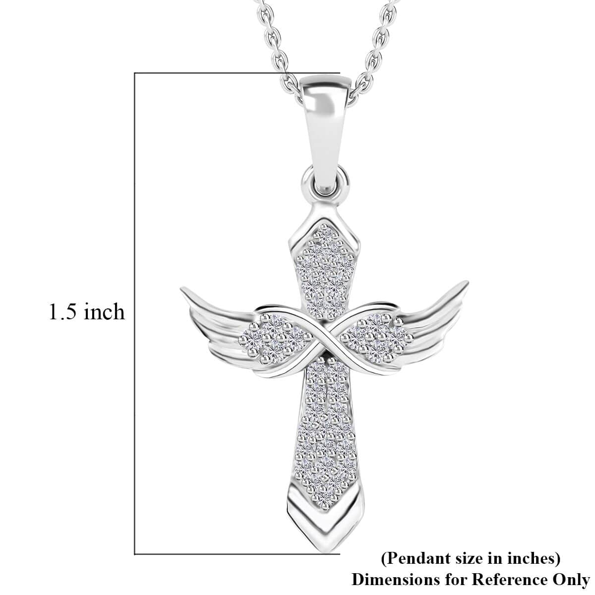 Moissanite Angel Wing Pendant Necklace 20 Inches in Platinum Over Sterling Silver 0.33 ctw image number 5
