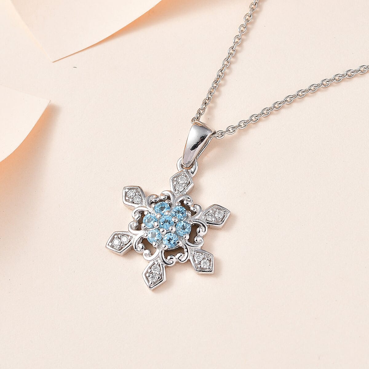 Premium Sky Blue Topaz, Moissanite Pendant Necklace (20 Inches) in Platinum Over Sterling Silver 0.75 ctw image number 1