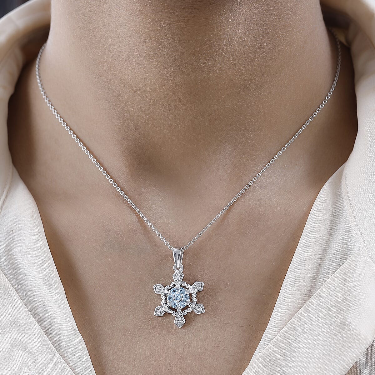 Premium Sky Blue Topaz, Moissanite Pendant Necklace (20 Inches) in Platinum Over Sterling Silver 0.75 ctw image number 2