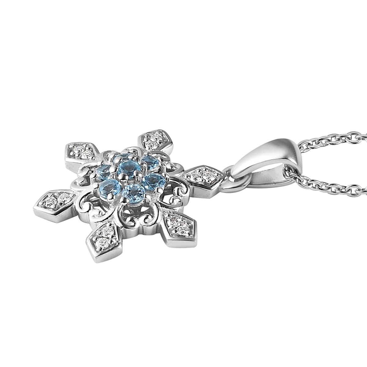 Premium Sky Blue Topaz, Moissanite Pendant Necklace (20 Inches) in Platinum Over Sterling Silver 0.75 ctw image number 3