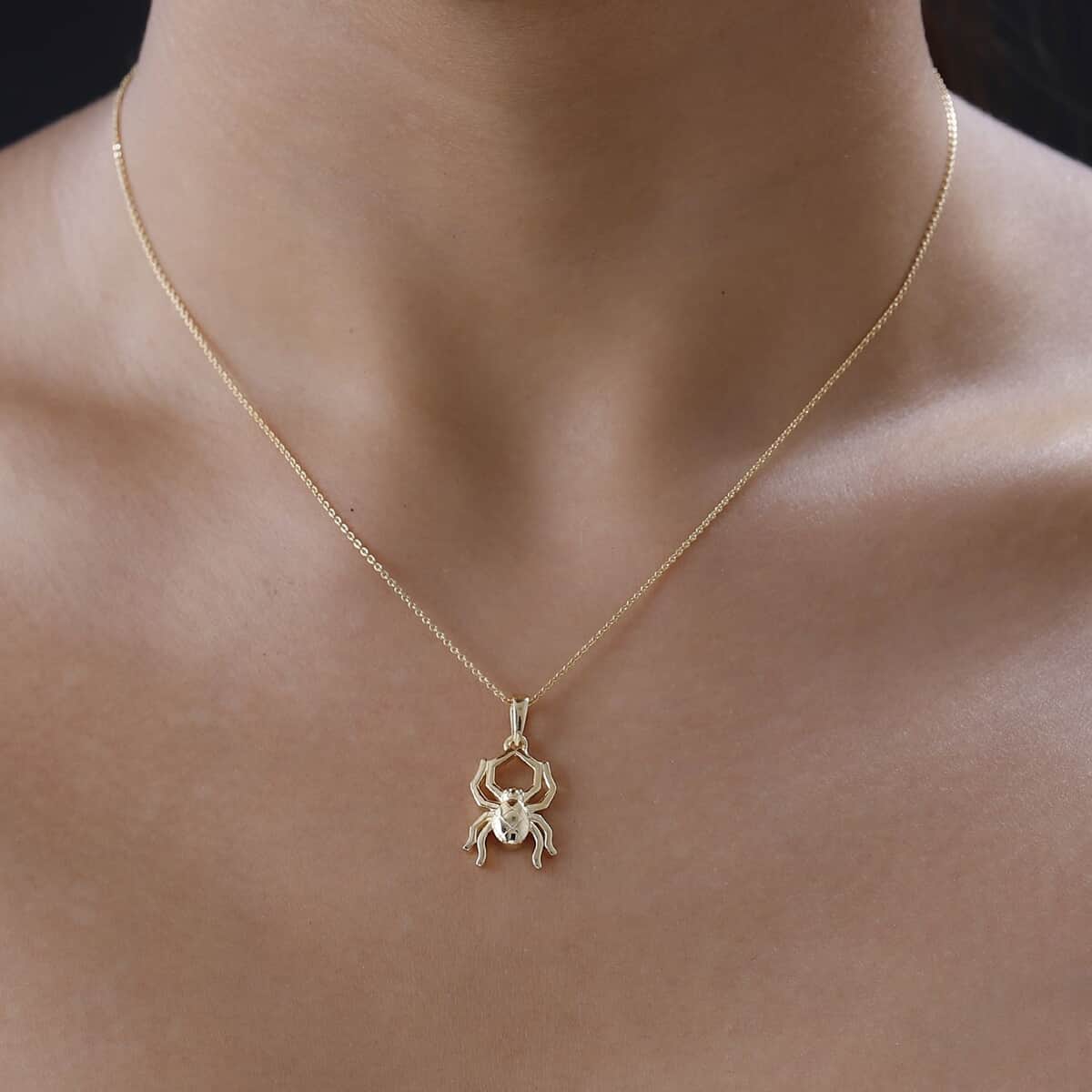 Vermeil Yellow Gold Over Sterling Silver Halloween Spider Pendant with ION Plated YG Stainless Steel Necklace 20 Inches image number 2