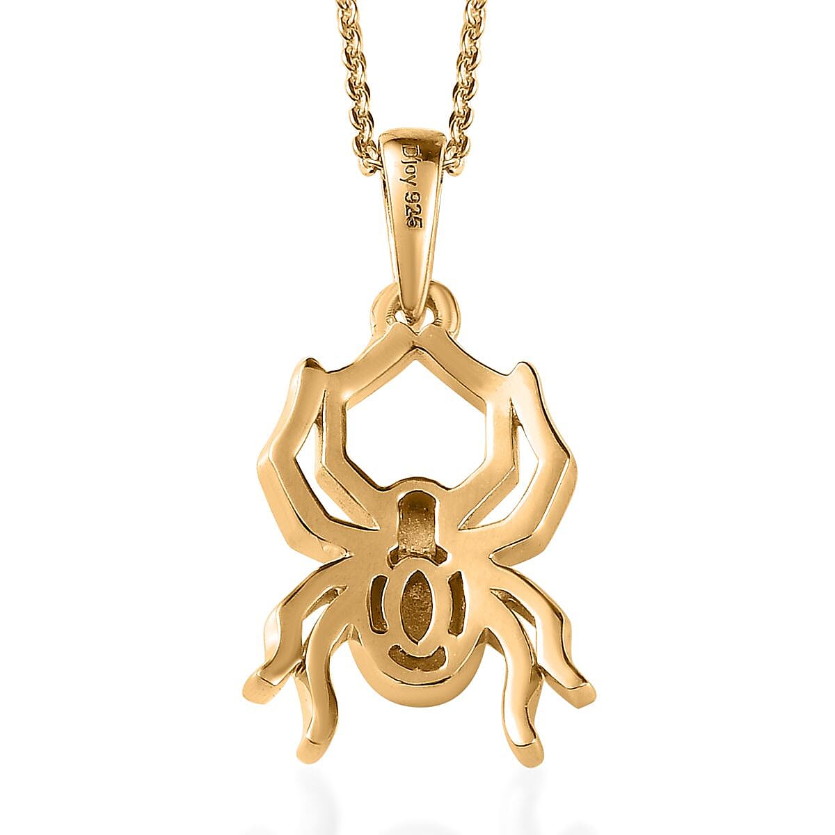 Vermeil Yellow Gold Over Sterling Silver Halloween Spider Pendant with ION Plated YG Stainless Steel Necklace 20 Inches