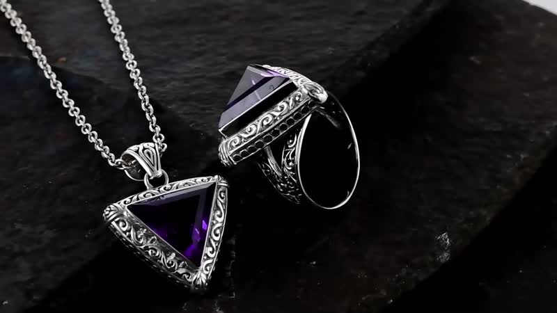 Bali Legacy African Amethyst Ring and Pendant in Sterling Silver 16.20 ctw (Del. in 7-10 Days)