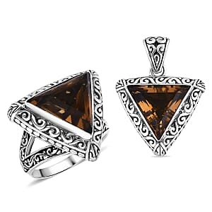 Bali Legacy Brazilian Citrine Ring (Size 6) and Pendant in Sterling Silver 16.40 ctw