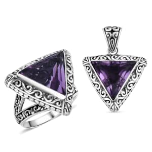 Bali Legacy Rose De France Amethyst Ring (Size 9) and Pendant in Sterling Silver 16.20 ctw