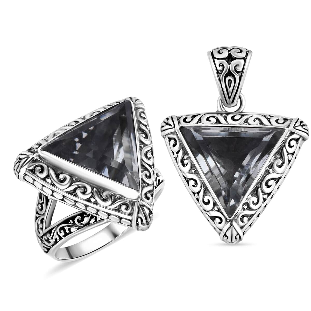 Bali Legacy Montezuma Prasiolite Ring (Size 6) and Pendant in Sterling Silver 16.20 ctw image number 0